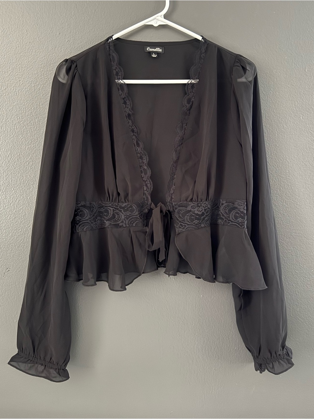 Camellia Black Sheer Long Sleeve Top